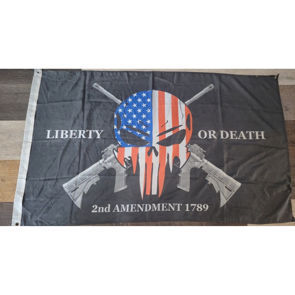 2nd Amendment Flag Liberty Or Death Skull USA Gun Rights Banner 1789